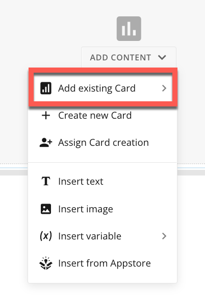 Adding an Existing Card to a Dashboard