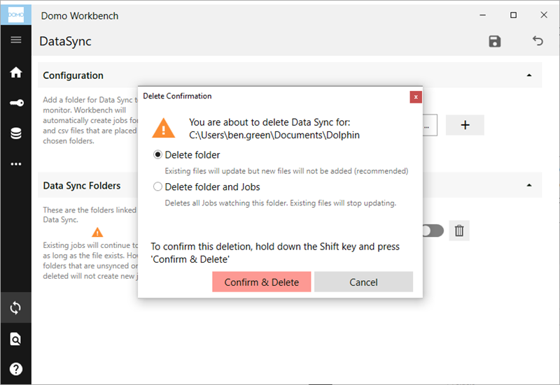 Configuring a DataSync Folder in Workbench 5
