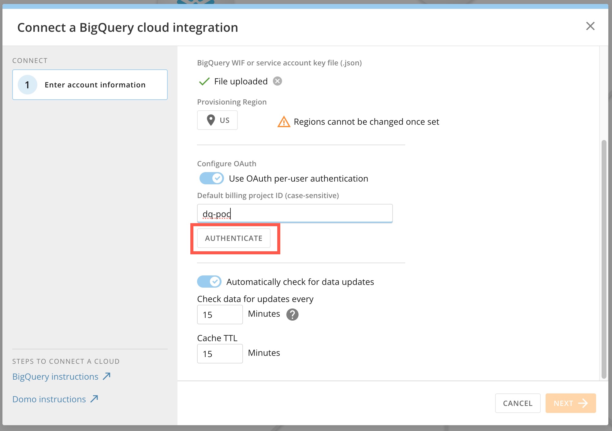 Google BigQuery and Cloud Amplifier