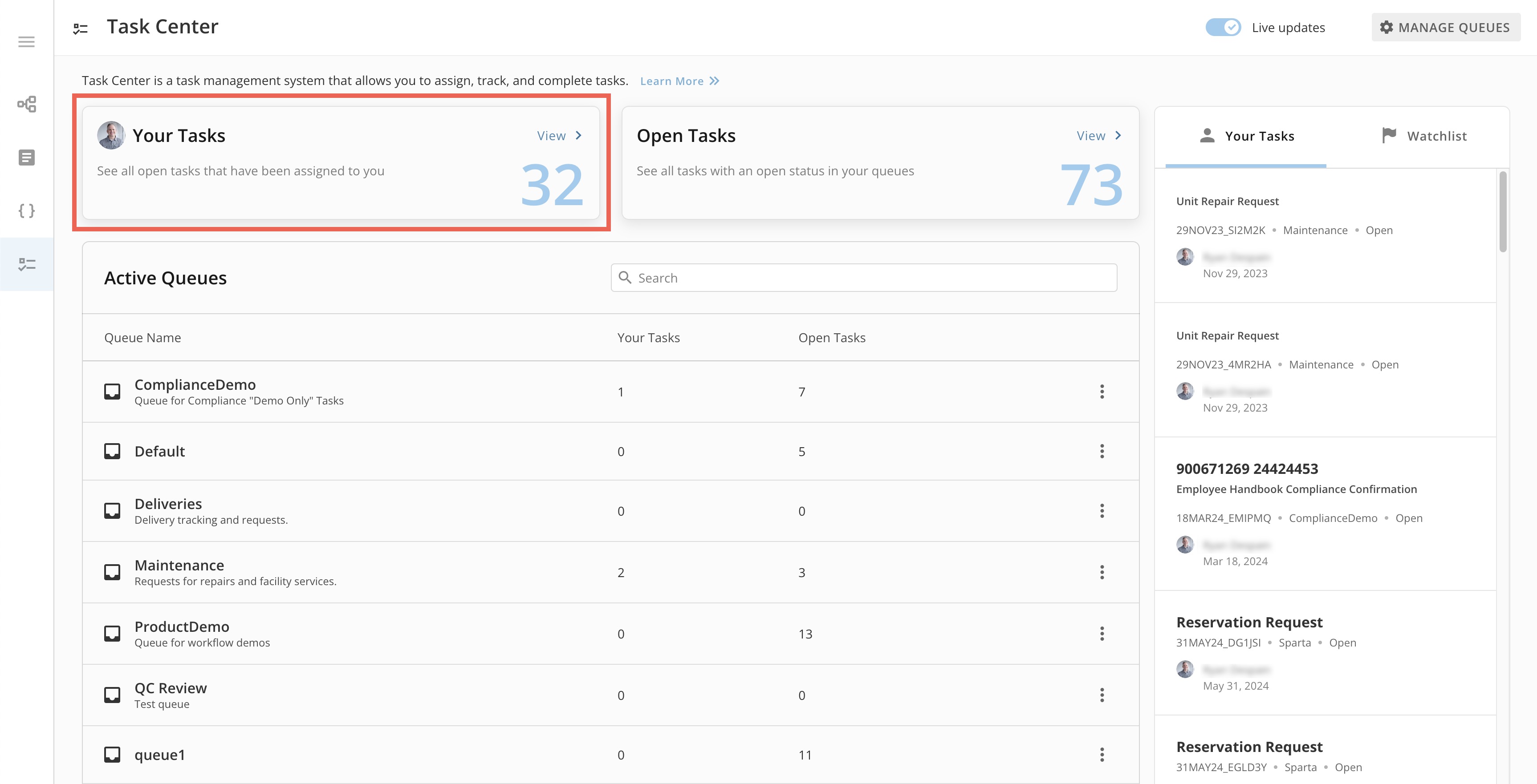 Monitor Queues in Task Center
