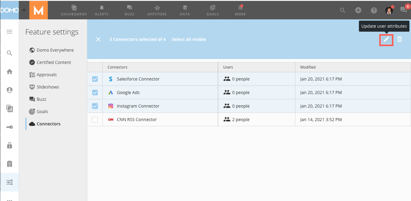 Connector Permissioning in Domo