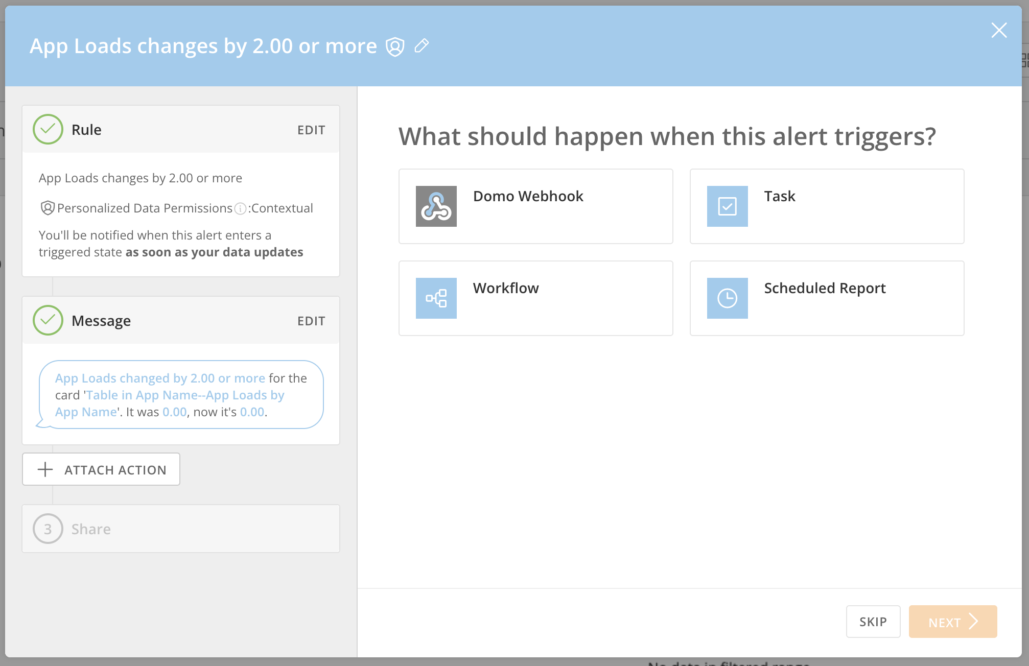 Create an Alert for a Visualization Card