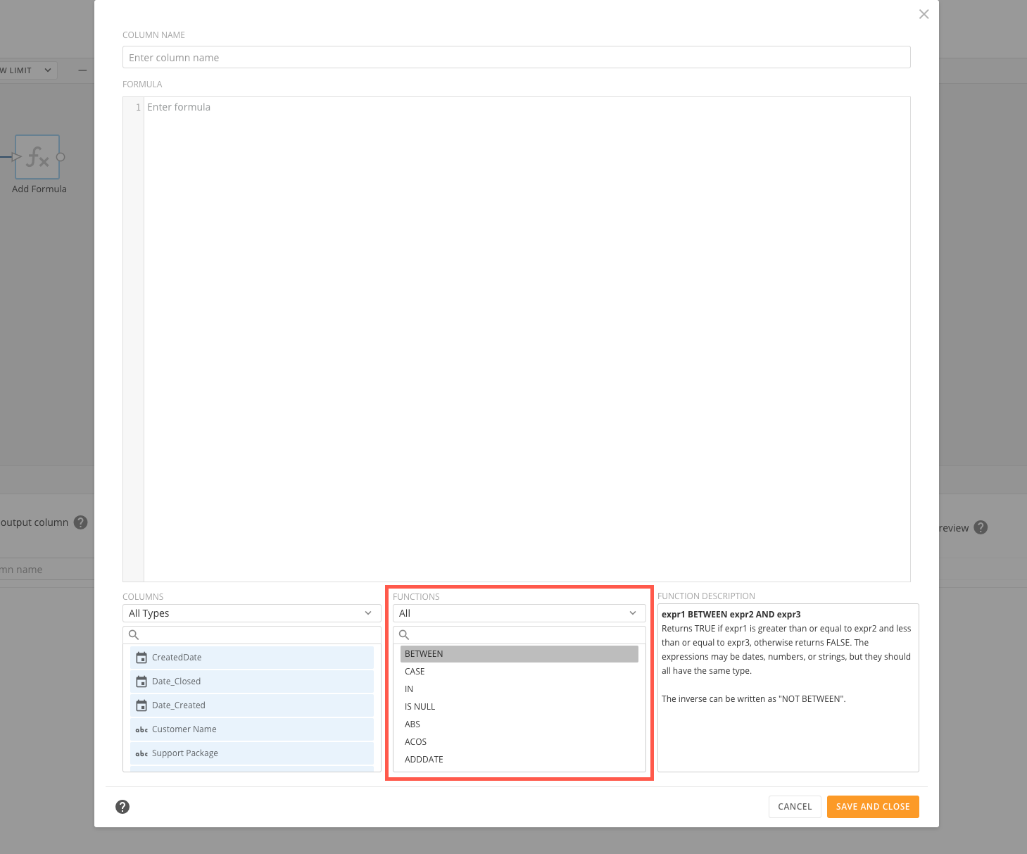 Supported Functions in Magic ETL