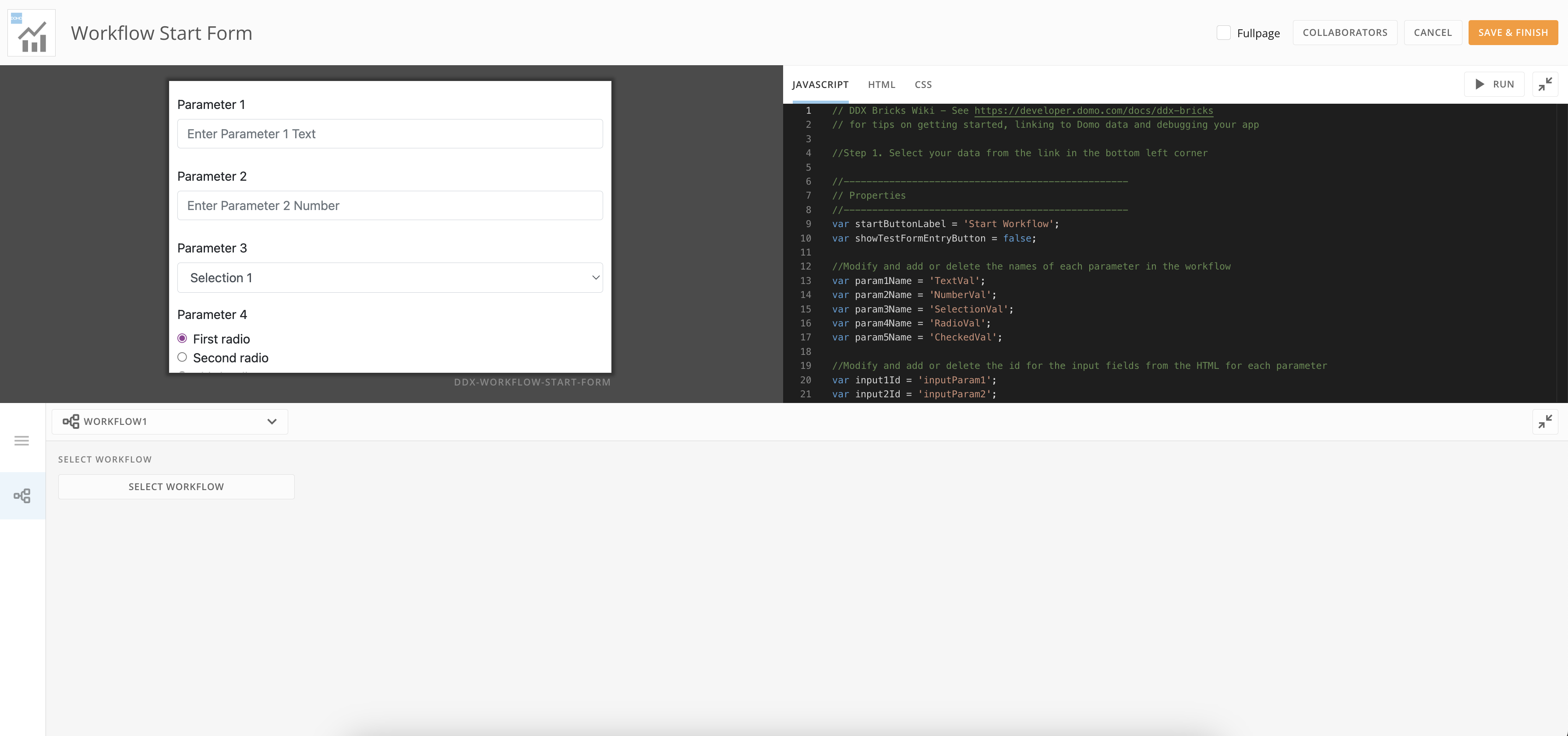 Workflow start form brick